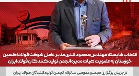 انتخاب شایسته مهندس محمود لندی مدیر عامل شرکت فولاد اکسین خوزستان به عضویت هیات مدیره انجمن تولیدکنندگان فولاد ایران
