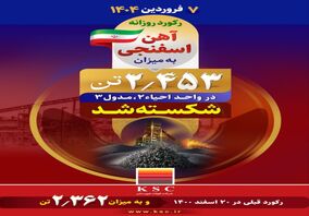 دستاوردی دیگر برای شرکت فولاد خوزستان در بهار ۱۴۰۴ رقم خورد؛  رکورد روزانه تولید آهن اسفنجی به میزان ۲/۴۵۳ تُن در واحد احیا ۲ مدول ۳ شکسته شد