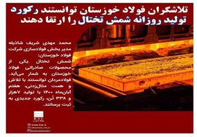  تلاشگران فولاد خوزستان توانستند رکورد تولید روزانه شمش تختال را ارتقا دهند