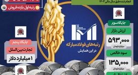 فولادینفو: فولاد مبارکه در سال مالی ۱۴۰۳؛ تنها فولادساز در جمع ۱۰ شرکت برتر ایران