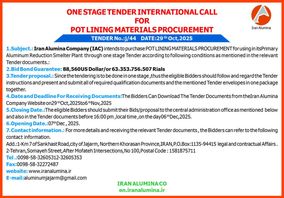  چاپ و انتشار  نوبت اول آگهی فراخوان بین المللی شرکت آلومینای ایران در روزنامه های