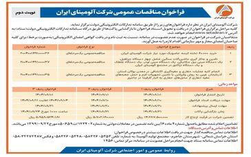  چاپ و انتشار  نوبت دوم آگهی فراخوان شرکت آلومینای ایران در روزنامه های