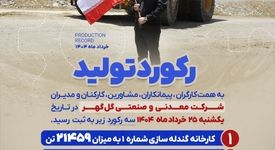 رکورد تولید روزانه کارخانجات شرکت معدنی و صنعتی گل گهر ، در تاریخ یکشنبه  25 خردادماه 1404