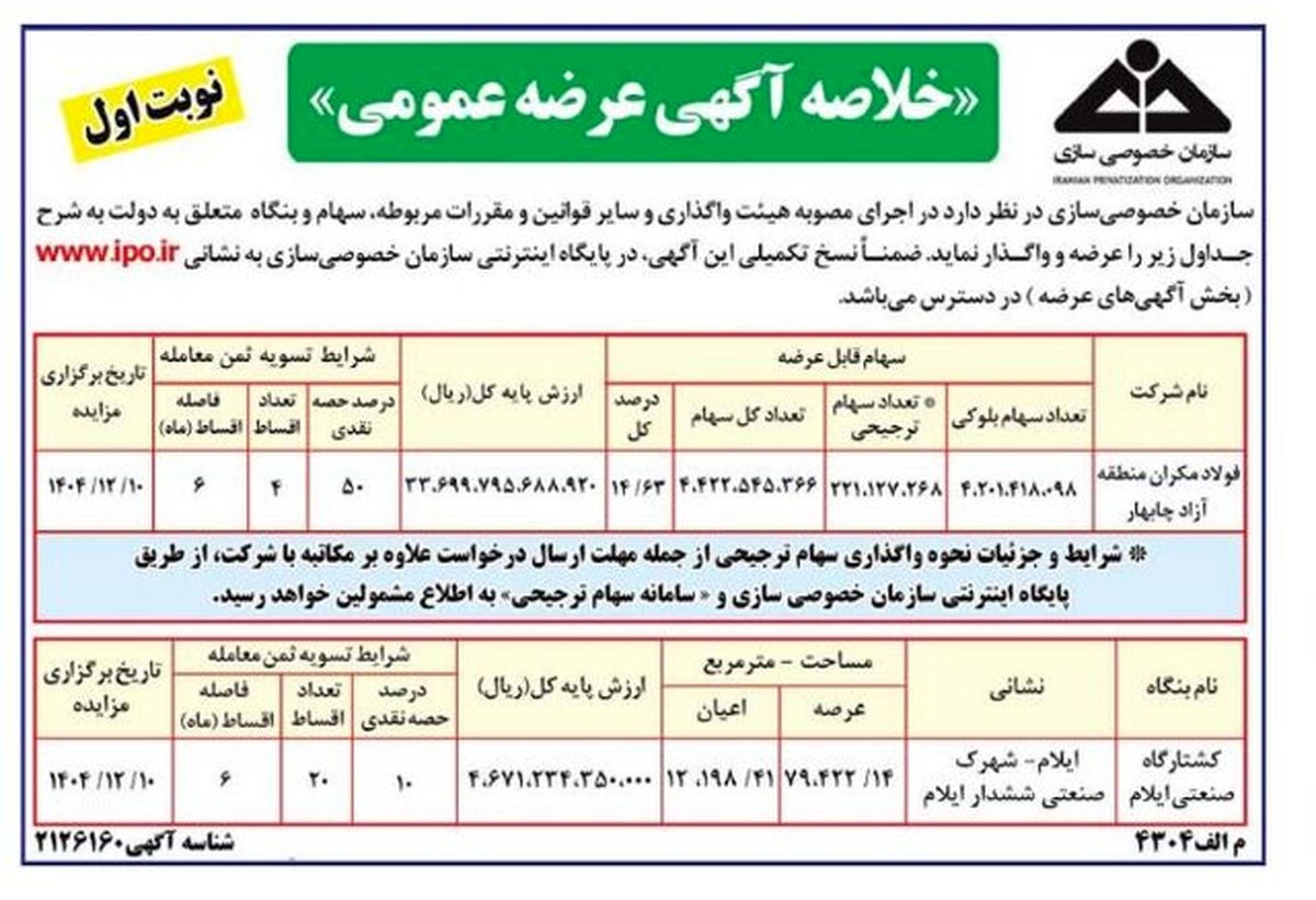 سهام فولاد مکران واگذار می‌شود

