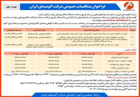 چاپ و انتشار  نوبت اول آگهی فراخوان های شرکت آلومینای ایران در روزنامه های